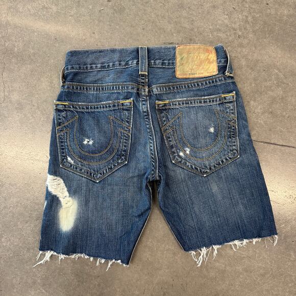 Vintage Y2K True Religion Fray Cutoff Bermuda Jorts Jean Shorts 29 Medium Wash - Picture 1 of 6